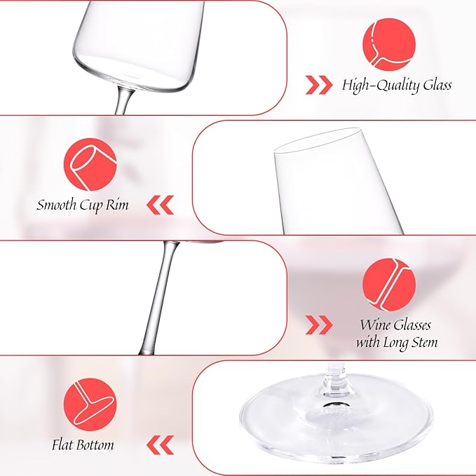 KAMMAK Wine Glasses Set of 2, 17 oz Hand Blown Crystal Bordeaux Wine Glasses, Thin Rim & Long Stem, Perfect for Red & White, Daily Use, Wedding Anniversary or Birthday Gift with Gift Box, S85BJ52