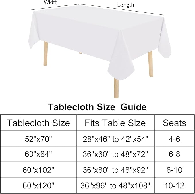 homing Square Vinyl Tablecloth, Waterproof Spillproof Plastic Flannel Backed Table Cloth, Wipe Clean Table Cover for Dining, Buffet Parties and Camping (White, 54" x 54")