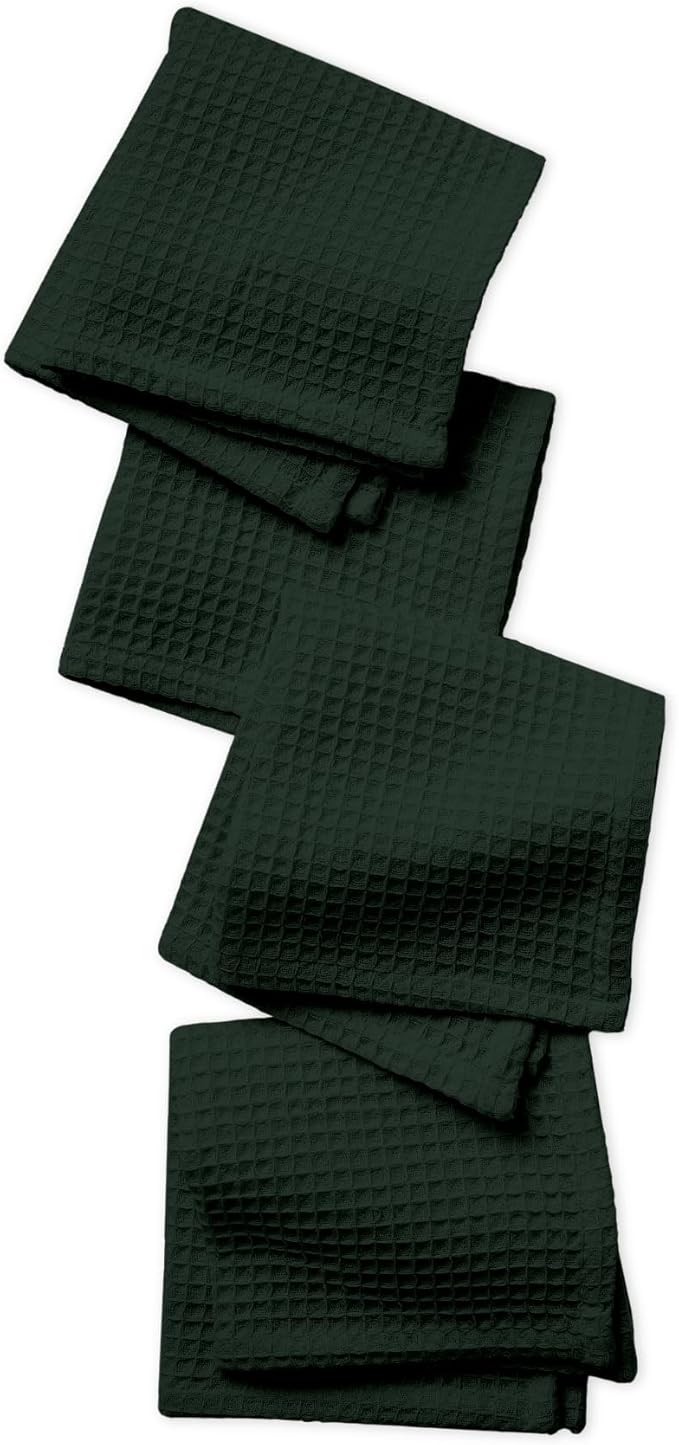 Encasa XO' Waffle Weave Face & Hand Towels – 12"x12", Green Washcloths Set of 12 – Quick Drying for Bathroom, Gym, Kitchen & Travel – Small Reusable Dish Cloths & Face Wipes for Everyday Use