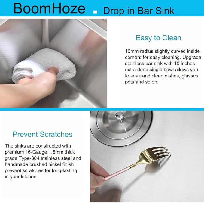 20 Inch Drop in Kitchen Sink, Single Bowl 16 Gauge Stainless Steel Topmount Small Kitchen Bar Sink Outdoor RV Workstation Basin (20"x17"x10")