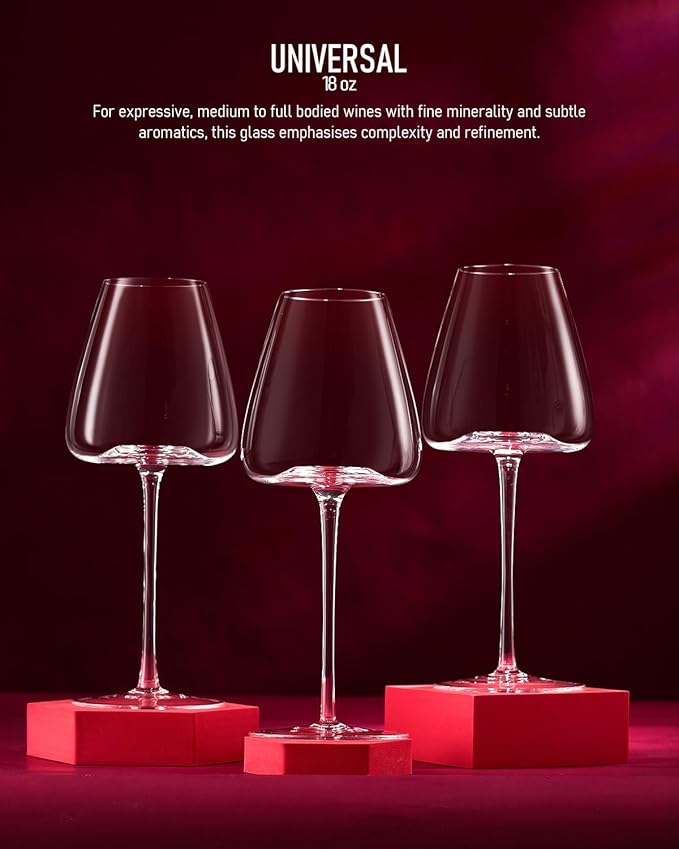 Hand-Blown 18OZ Crystal Wine Glasses Set of 4, Lead-Free Crystal Glasses with Unique Bottom Design for Red, White Wine, 530ml