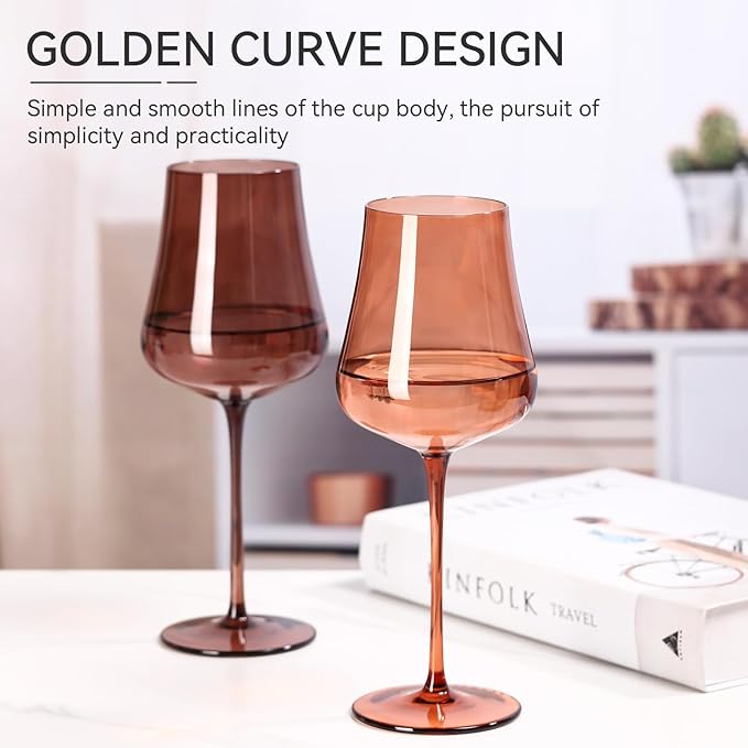 Brown Wine Glasses Set of 6-18oz Hand Blown venus Wine glasses - Unique Gift for Birthday,Wedding, housewarming