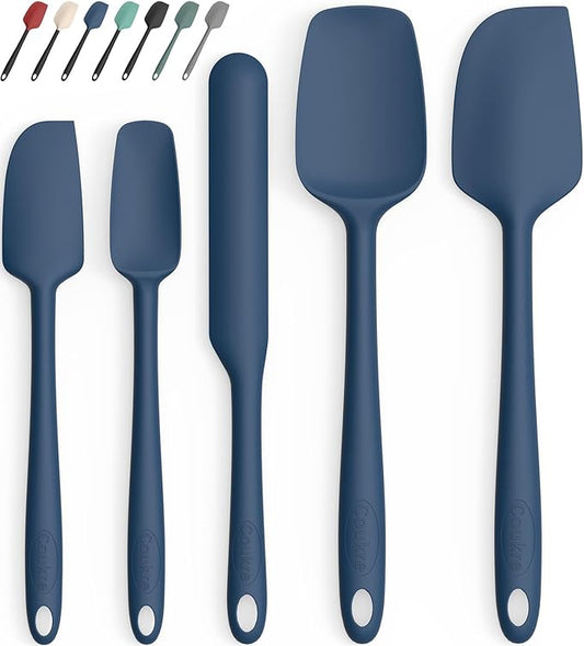 Coukre Silicone Spatula Set of 5,High Heat Resistant, Food Grade Silicone, Upgraded Extended Reinforced Handle,Dishwasher Safe, for Baking, Cooking (Pure Dark Blue, Color block)