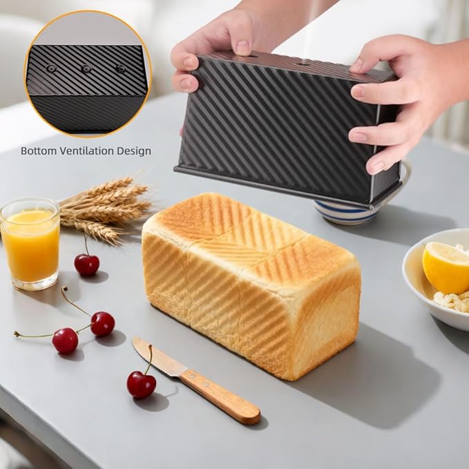 2 Pack 9 * 4 Inch Pullman Loaf Pan with Lid, 1 lb Dough Capacity Non-Stick Bread Loaf Pan,Carbon Steel Coating Bread Toast Box for Bakeware Homemade Sandwich and Sourdough Oven Baking