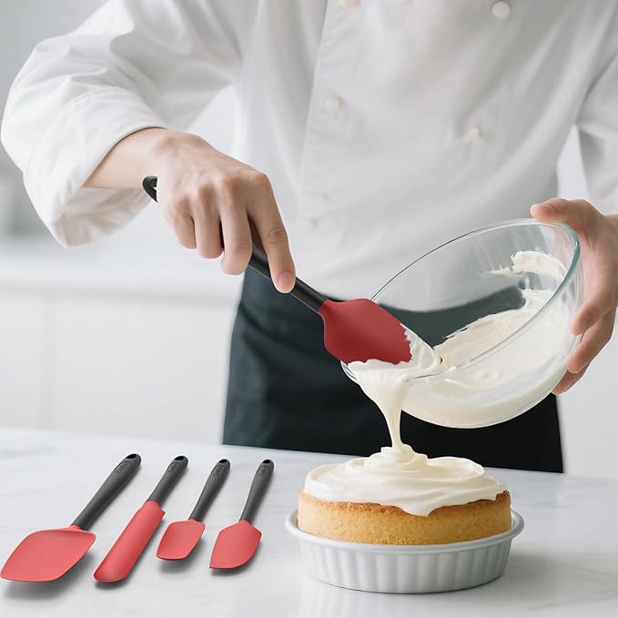 Coukre Silicone Spatula Set of 5,High Heat Resistant, Food Grade Silicone, Upgraded Extended Reinforced Handle,Dishwasher Safe, for Baking, Cooking (Red Black, Color block)