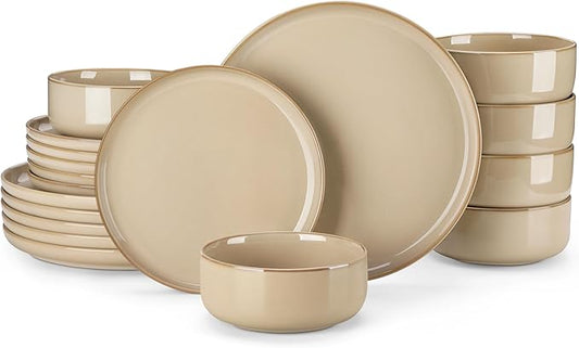 vancasso PLAYA Ceramic Plates and Bowls Sets, 18 Pieces Brown Dinnerware Sets for Kitchen, Reactive Glaze Dishes Set for 6, Dishwasher and Microwave Safe