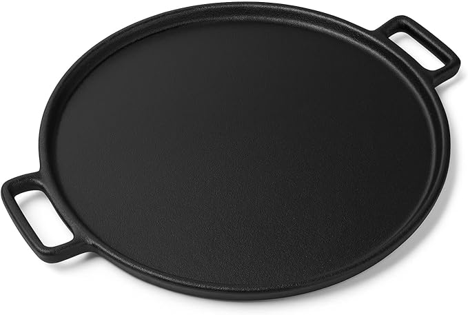 Cast Iron Pizza Pan - 14-Inch Pre-Seasoned Baking Pan for Oven, Stovetop, Grill, or Campfires