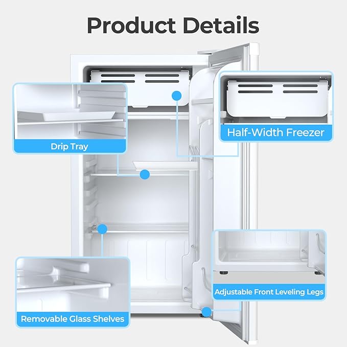 Antarctic Star 3.2 Cu.Ft. Mini Fridge with Freezer, Small Refrigerators with Adjustable Thermostat, Low Noise, Energy Saving, Compact Refrigerators for College Dorm, Office, Bedroom, Apartment, White