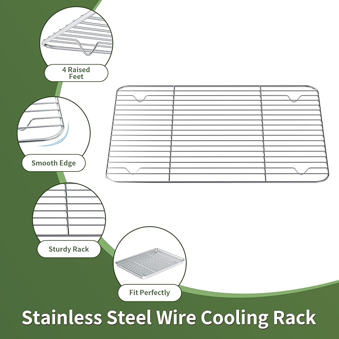 Baking Sheet with Wire Rack Set: 3 Baking Pans + 3 Cooling Racks for Cooking and Baking - Stainless Steel Nonstick Bacon Pans for Oven, Warp Resistant & Heavy Duty & Rust Free