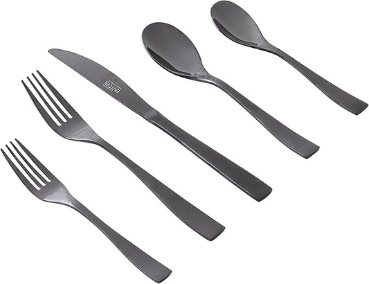 Gibson Elite Holland Road 20-Piece Flatware Silverware Set - Stainless Steel Utensils - Forks, Spoons, Knives -Service for 4 - Black