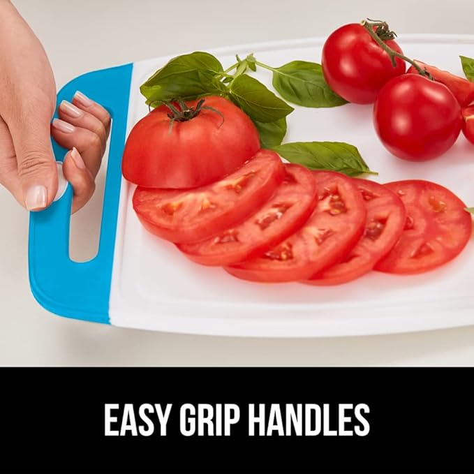 GORILLA GRIP BPA-Free Reversible Kitchen Cutting Board Set of 3, US Designed, Nonporous, Juice Grooves Catch Liquid, Slip Resistant Border, Dishwasher Safe, Durable Large Food Chopping Boards, Aqua