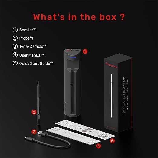 Pro Smart WiFi Wireless Meat Thermometer, Unlimited Range, Improved Stability, Ultra-Thin Probe, Bluetooth Digital Food Thermometer for Remote Monitoring of Oven/Kitchen/BBQ/Grill/Rotisserie