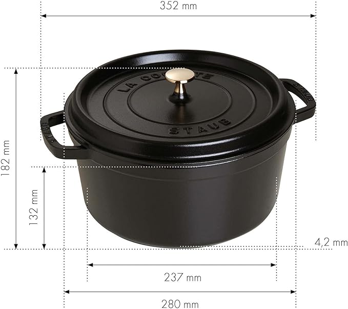 STAUB Cast Iron Dutch Oven 7-qt Round Cocotte, Serves 7- 8, Made in France, Black Matte