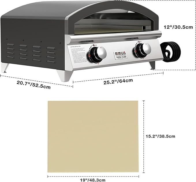 25 Inch Outdoor Gas Pizza Oven, Portable Propane Pizza Oven with Large Baking Stone - Make 2 Pizzas At Once - Multifunctional Stainless Steel Grilling Stove to Cook Steak Meat Seafood