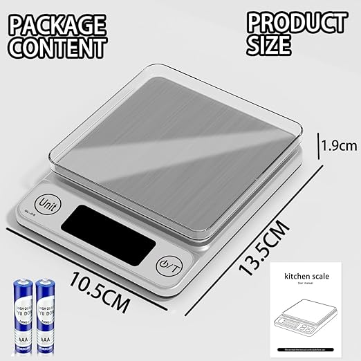 Kitchen Scale Digital Food Scale, Coffee Scale 3000g/0.1 Digital Scale Food Kitchen,7 Units Gram Scale for Baking and Cooking LCD Display Mini Food Scale (Silver(3kg/0.1))