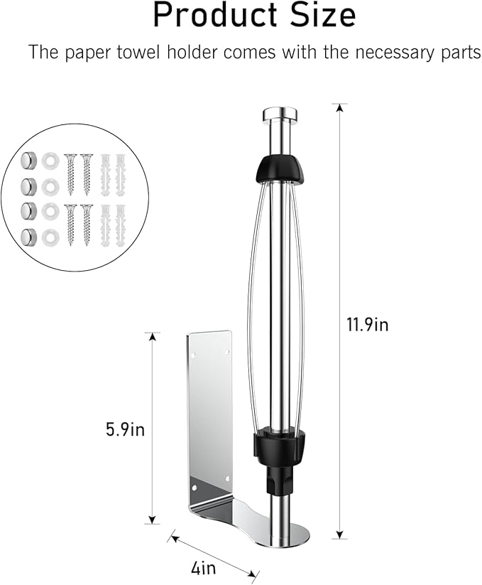 SetSail Paper Towel Holder, Single Hand Operable Paper Towel Holder Under Cabinet with Adjustable Damper Easy Tear Wall Mount Self-Adhesive or Drilled for Kitchen Bathroom, Mirror Silver