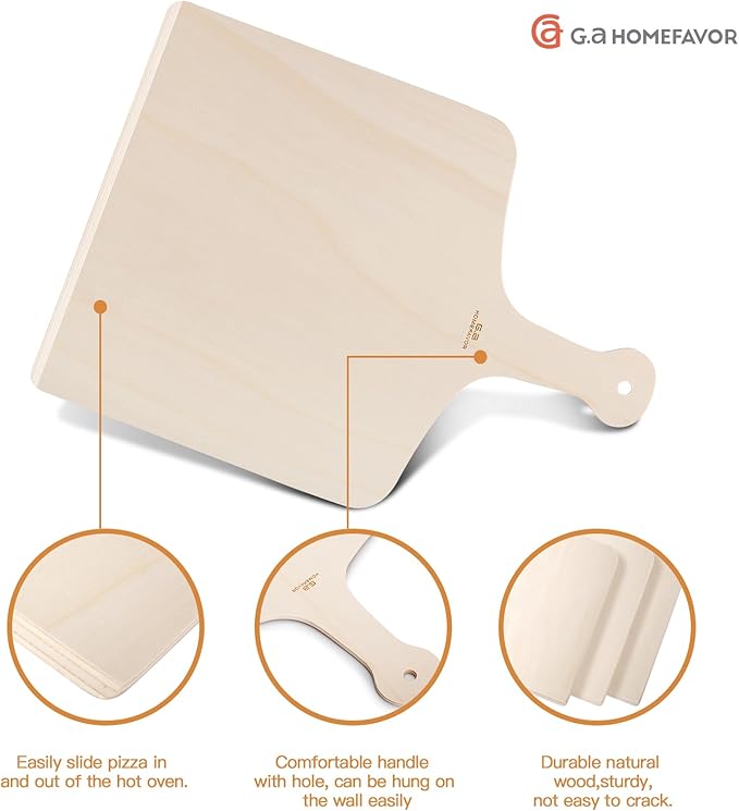 G.a HOMEFAVOR Pizza Peel, 12 x 16 Inch Wood Pizza Paddle for Baking Homemade Pizza, Wooden Pizza Spatula Oven Accessory, Large Cutting Board Set for Bread Fruit Vegetables (3-Pcs)