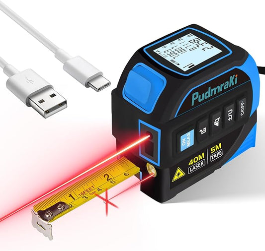4-in-1 Laser Tape Measure 131Ft, Laser Crosshairs, 16ft Auto-Locking Tape, Digital Measurement Level, Backlit LCD Screen, Feet/Inches/Meters Unit Switching