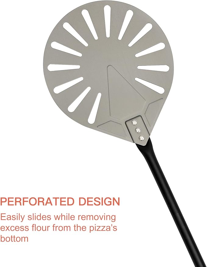 G.a HOMEFAVOR 9" x 10" Perforated Pizza Peel 47 Inch overall, Rectangular Aluminum Pizza Turning Peel with Extended Silcone Handle for Baking Pizza Brick Oven
