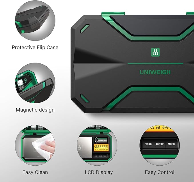 Digital Pocket Scale Precision 200g/0.01g, Digital Scale Grams Ounces, Mini Jewelry Scale, Coins Scale with 50g Cal Weights for Gold/Silver/Gems/Food,(Battery Included)-Green