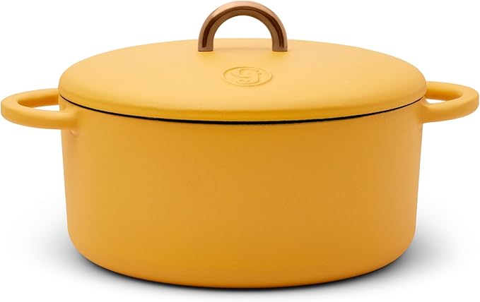 Great Jones Dutch Baby Dutch Oven with Lid (Mustard, 3.5-Quart) | Enameled Cast Iron, Round Shape | Safe for Stovetops & Ovens up to 500°F | Space-Saving & Dishwasher-Friendly | Small-Batch Cooking