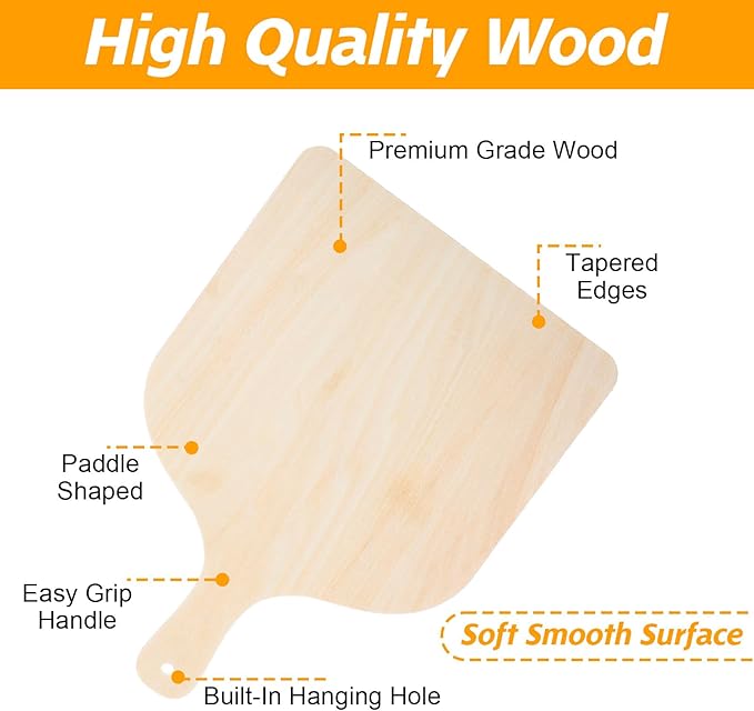 4 Pcs Wood Pizza Peel, 12 Inch Natural Cutting Board with Handle Large Cutting Board Pizza Spatula Paddle for Restaurant Baking Homemade Bread Fruit Vegetables Cheese