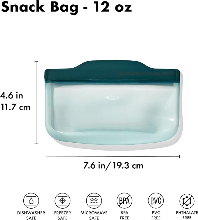 OXO Good Grips Silicone Reusable Bag – Snack Bag (12 oz) - Lagoon