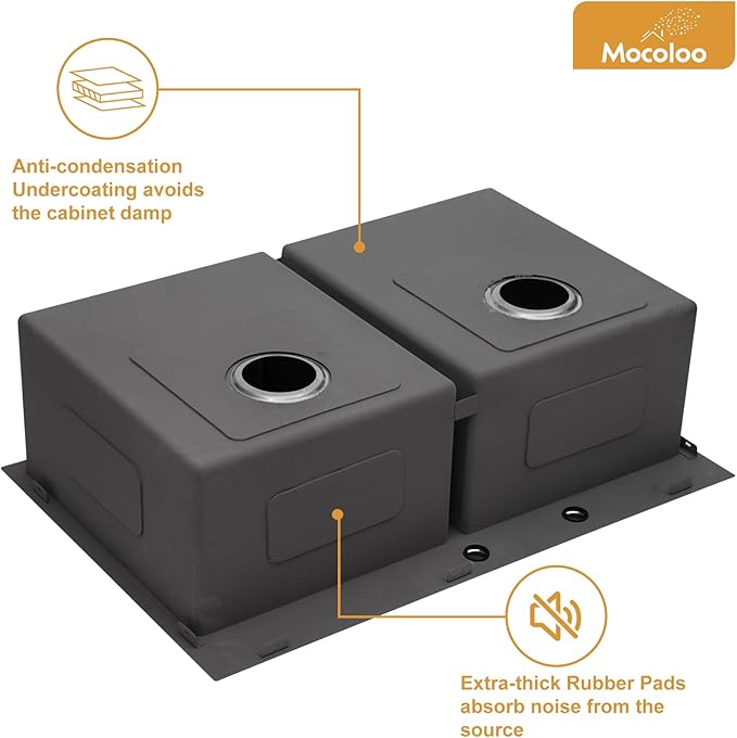Mocoloo 33 Drop In Kitchen Sink Double Bowl 33 x 22 Drop Sink Double Bowl 50/50 T304 Stainless Steel 16 Gauge Topmount Handmade, 10 Inch Deep