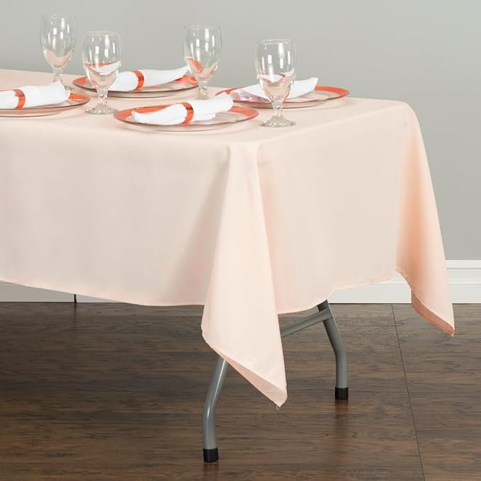 LTC LINENS 2 Pack Peach Rectangular Tablecloths 60 x 102 Inches for 6 Feet Rectangle Banquet Tables with Half-Drop - Stain and Wrinkle Resistant Polyester Fabric Cloth Table Covers for Party, Wedding