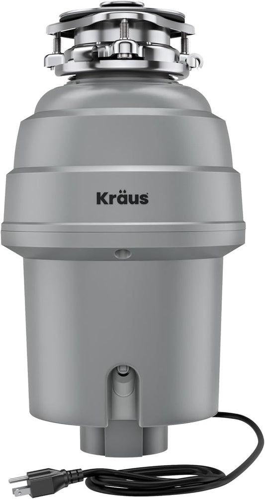 KRAUS WasteGuard High-Speed 3/4 HP Continuous Feed Ultra-Quiet Motor Garbage Disposal with Power Cord and Flange Included and Universal Mount, KWD210-75MGR