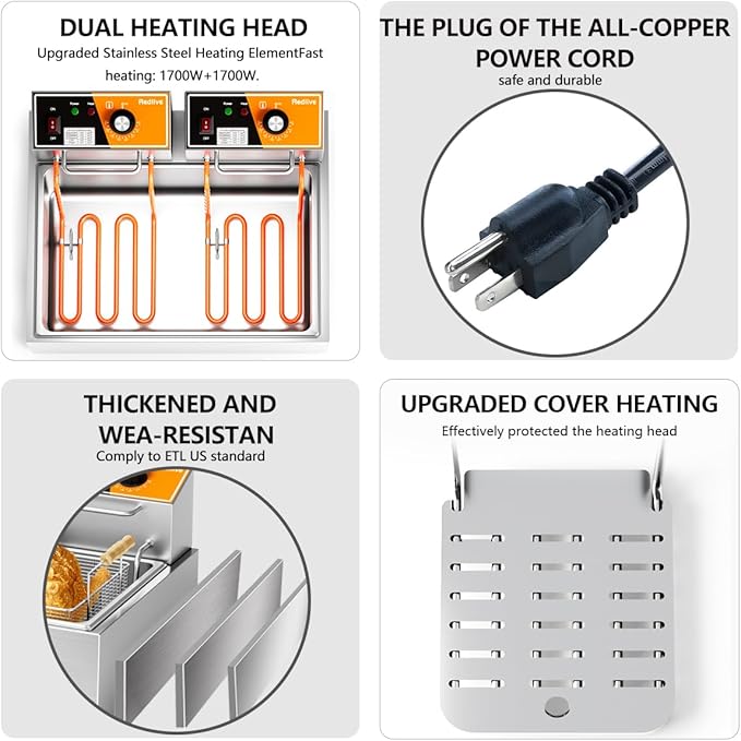 Electric Deep Fryer 3400W Hot 22.6QT/24L Commercial Deep Fryers with 3 Baskets Countertop Oil Fryer for Restaurant Use and Home Kitchen with One - Touch Switch & Temperature Contro