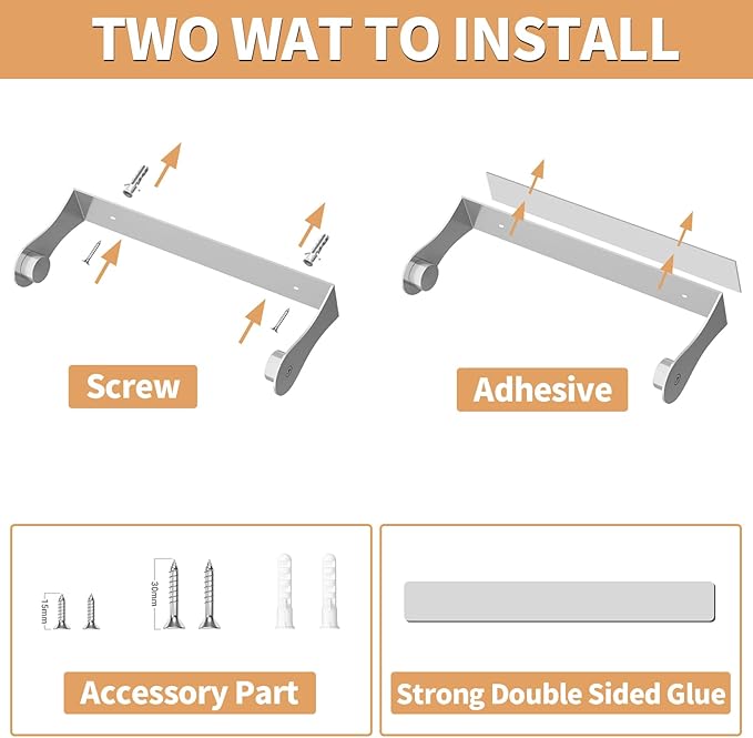 Paper Towel Holder Under Cabinet, Wall Mount Paper Towel Holder for Kitchen Bathroom, Stainless Steel, Adhesive or Screws, Silver