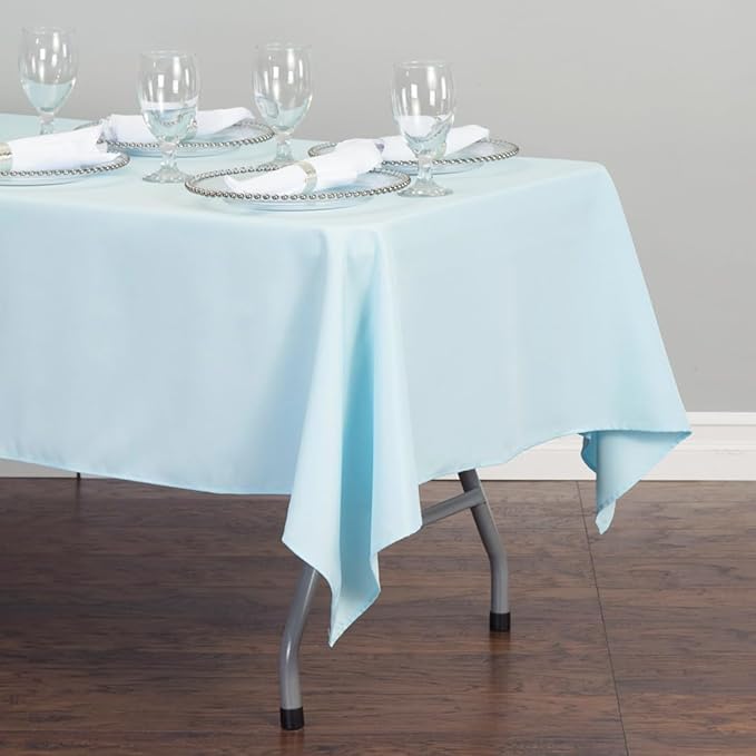 LTC LINENS 10 Pack Baby Blue Rectangular Tablecloths 60 x 102 Inch for 6 Feet Rectangle Banquet Tables with Half-Drop - Stain and Wrinkle Resistant Polyester Cloth Table Covers for Party, Baby Shower