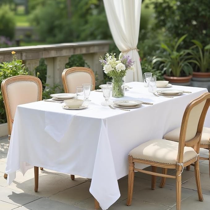 sancua Rectangle Tablecloth - 60 x 84 Inch - Stain and Wrinkle Resistant Washable Polyester Table Cloth, Decorative Fabric Table Cover for Dining Tables, Buffet Parties and Camping, White