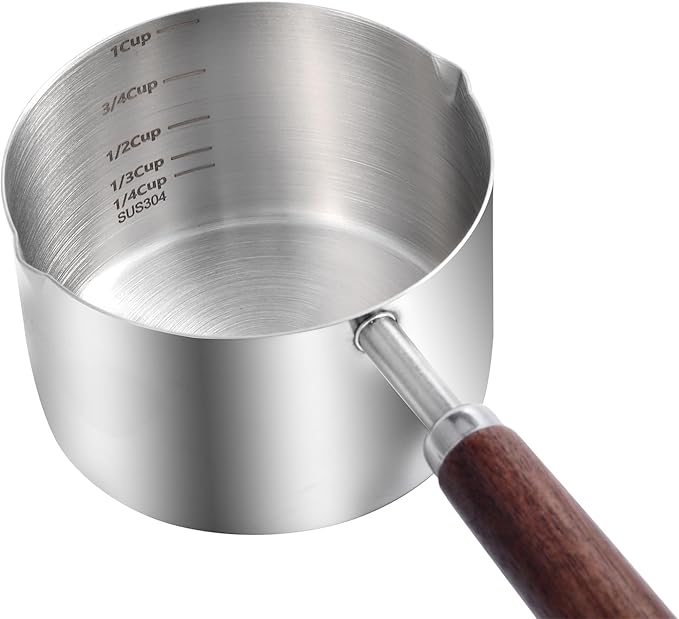 Kichwit Dog Food Scoop, 1 Cup and 1/2 Cup, 304 Stainless Steel Pet Food Scoop Measuring Cup with Wooden Handle, Set of 2