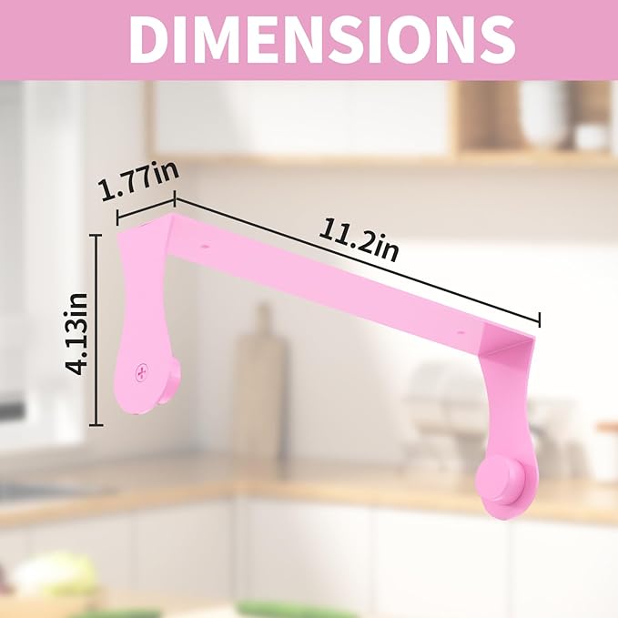 Pink Paper Towel Holder Under Cabinet, Pink Kitchen Accessories Decor, Stainless Steel, Wall Mount Paper Roll Holder for Bathroom, Adhesive or Screws