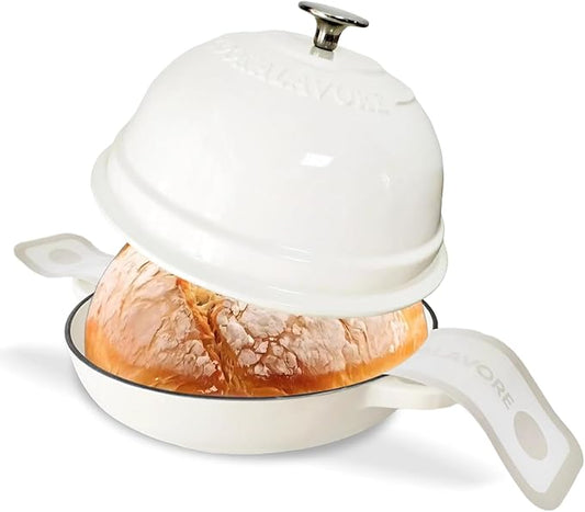 Dutch Oven for Bread Baking,6 Quart Enamel Bread Oven for Sourdough,10.5"Bread Oven with Lid,Bread Pans for Homemade Bread,White Thick Enamel Bread Pan-with Silicone Baking Mat&Recipe,Gifts for Family