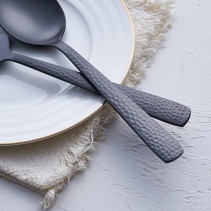 Matte Black Serving Utensil Set, 9.5-inch Stainless Steel Large Serving Spoon and Serving Fork, Satin Finish