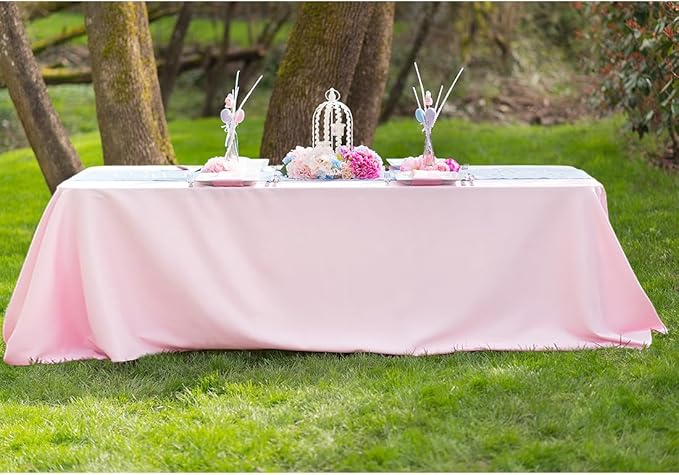 LTC LINENS 2-Pack Pink Rectangular Tablecloths 90 in x 156 in with Rounded Corners - Table Covers for 8 ft Table with Floor-Length Drop - Wrinkle Resistant Polyester Fabric Cloth for Wedding, Party