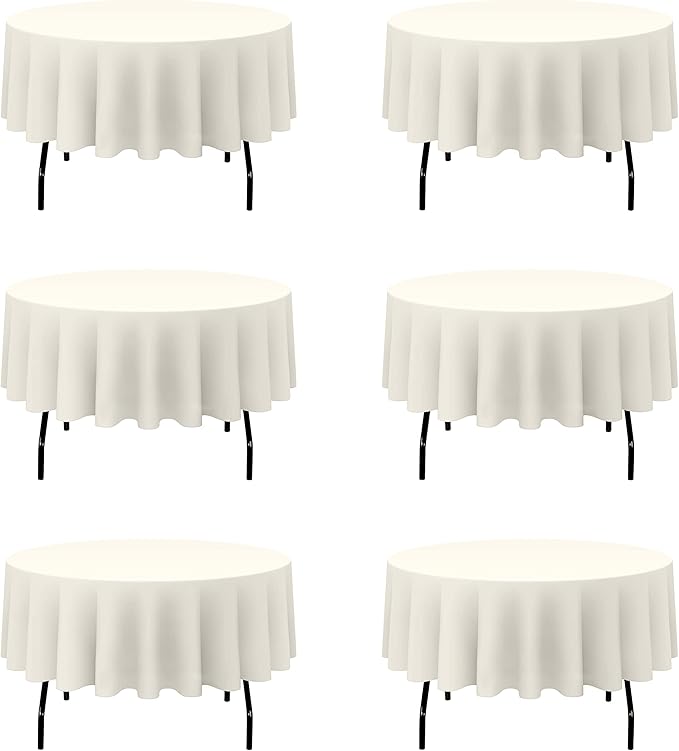 BRILLMAX 6 Pack Ivory Round Tablecloths 90 Inch - Circle Bulk Linen Polyester Fabric Washable Table Cloth Cover for Wedding Reception Banquet Birthday Party Buffet Restaurant