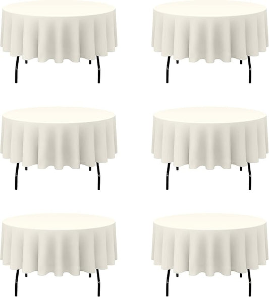 BRILLMAX 6 Pack Ivory Round Tablecloths 90 Inch - Circle Bulk Linen Polyester Fabric Washable Table Cloth Cover for Wedding Reception Banquet Birthday Party Buffet Restaurant