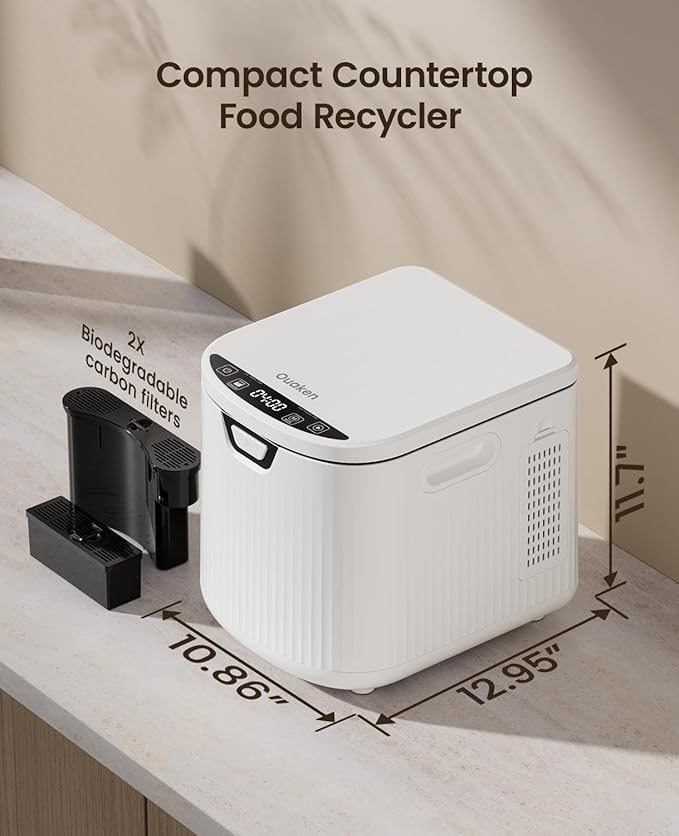 Electric Composter for Kitchen,Ouaken 3L Indoor Kitchen Waste Compost Machine Countertop Smart Composting Bin,Compact Food Recycler for Home with Low Noise,Odorless,Auto-Clean,LED Display