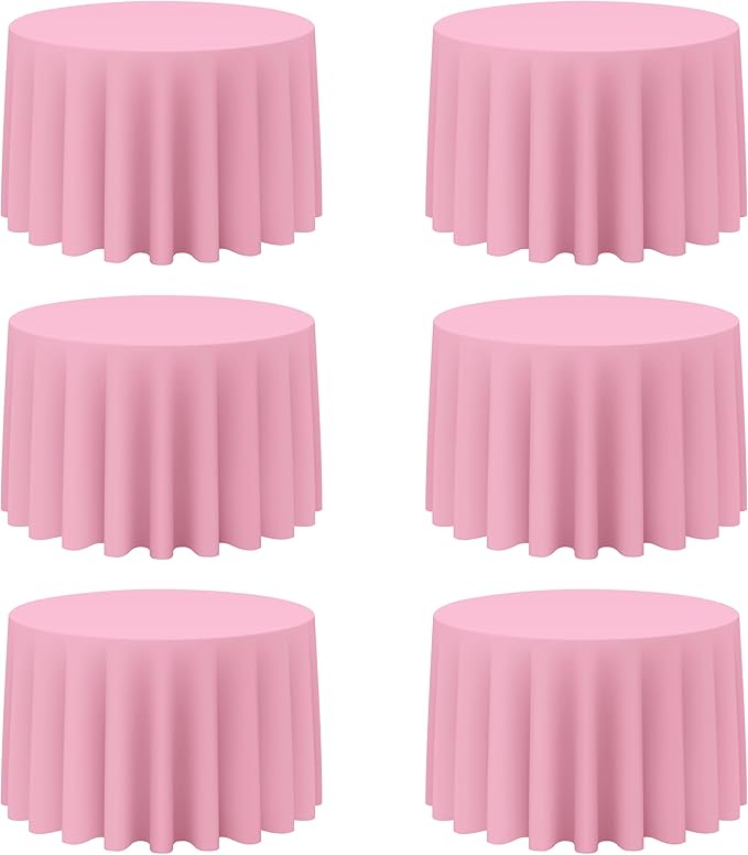 BRILLMAX 6 Pack Pink Round Tablecloths 108 Inch - Circle Bulk Linen Polyester Fabric Washable Table Cloth Cover for Wedding Reception Banquet Birthday Party Buffet Restaurant