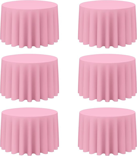 BRILLMAX 6 Pack Pink Round Tablecloths 108 Inch - Circle Bulk Linen Polyester Fabric Washable Table Cloth Cover for Wedding Reception Banquet Birthday Party Buffet Restaurant