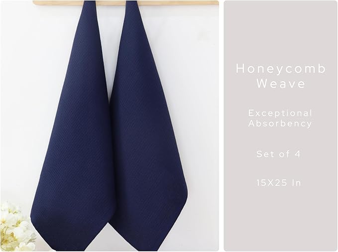 PurpleEssences Waffle Weave Kitchen Towel, 100% Cotton, 15x25 Inches, with Hanging Loop Ultra Soft Absorbent Quick Drying Dish Cloth, Tea and Hand Towels, 6 Pack - Christmas Holiday Winter - Navy Blue
