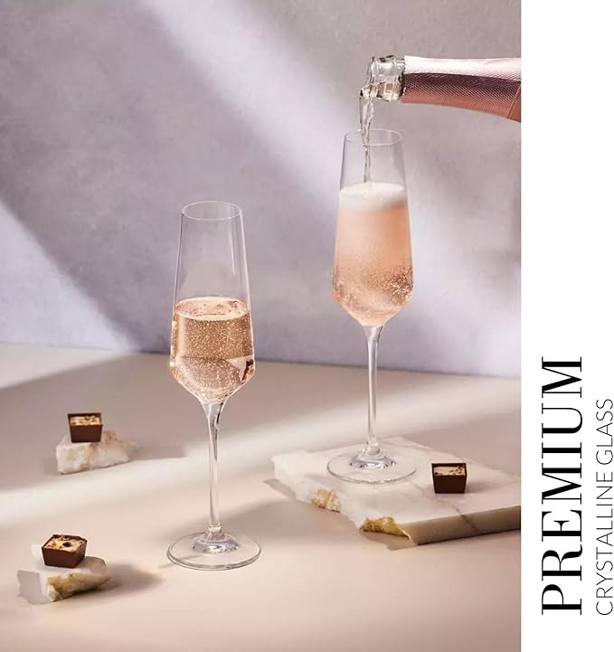 Krosno Crystal Champagne Flute Glasses, Set of 6, 6.1 oz, Avant-Garde Collection, Classic Shape for Timeless Style, Ideal for Mimosas, Prosecco, Sparkling Wine, Dishwasher Safe, Made in Europe