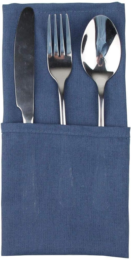 Solid Color Polyester Linen Blended Thin Dinner Cloth Napkins - Set of 12 (40 x 40 cm) - for Events & Home Use (Aegean)