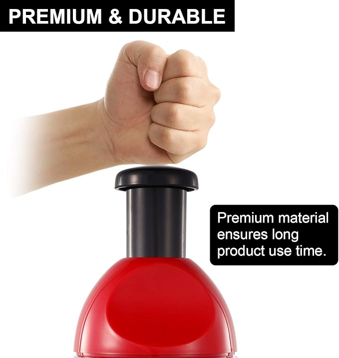 Geedel Food Chopper, Easy to Clean Manual Hand Vegetable Chopper Dicer, Dishwasher Safe Slap Onion Chopper for Veggies Onions Garlic Nuts Salads Red