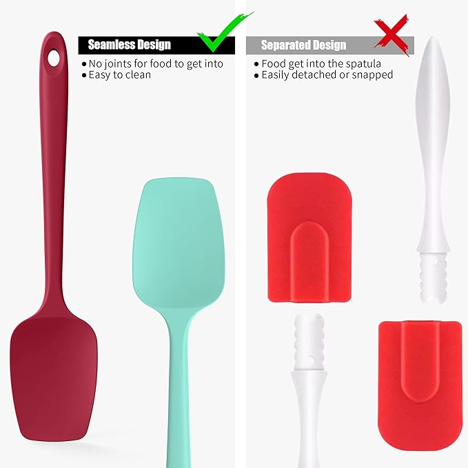 Heat Resistant Silicone Spoon Spatulas, Doosu 600°F High Temp Flexible Cooking Spoons Kitchen Spoonula Scratch-Proof for Mixing Stirring Scraping Serving Non-Stick Cookware (Set of 3, Multi-5)