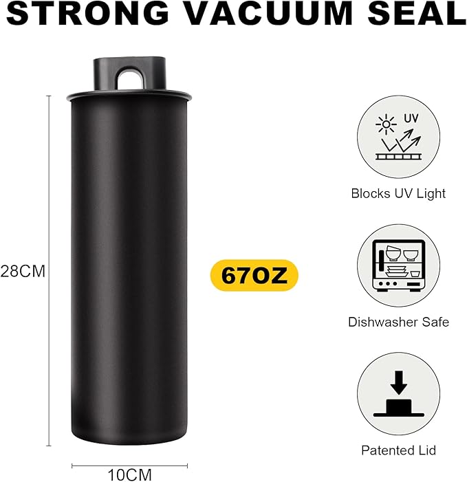 Vacuum Coffee Canister, 67oz Air Seal for Coffee Bean Storage, Stainless Steel Food Storage Container, Preserves Freshness Longer, Airtight Coffee Storage for Grounds & Whole Beans